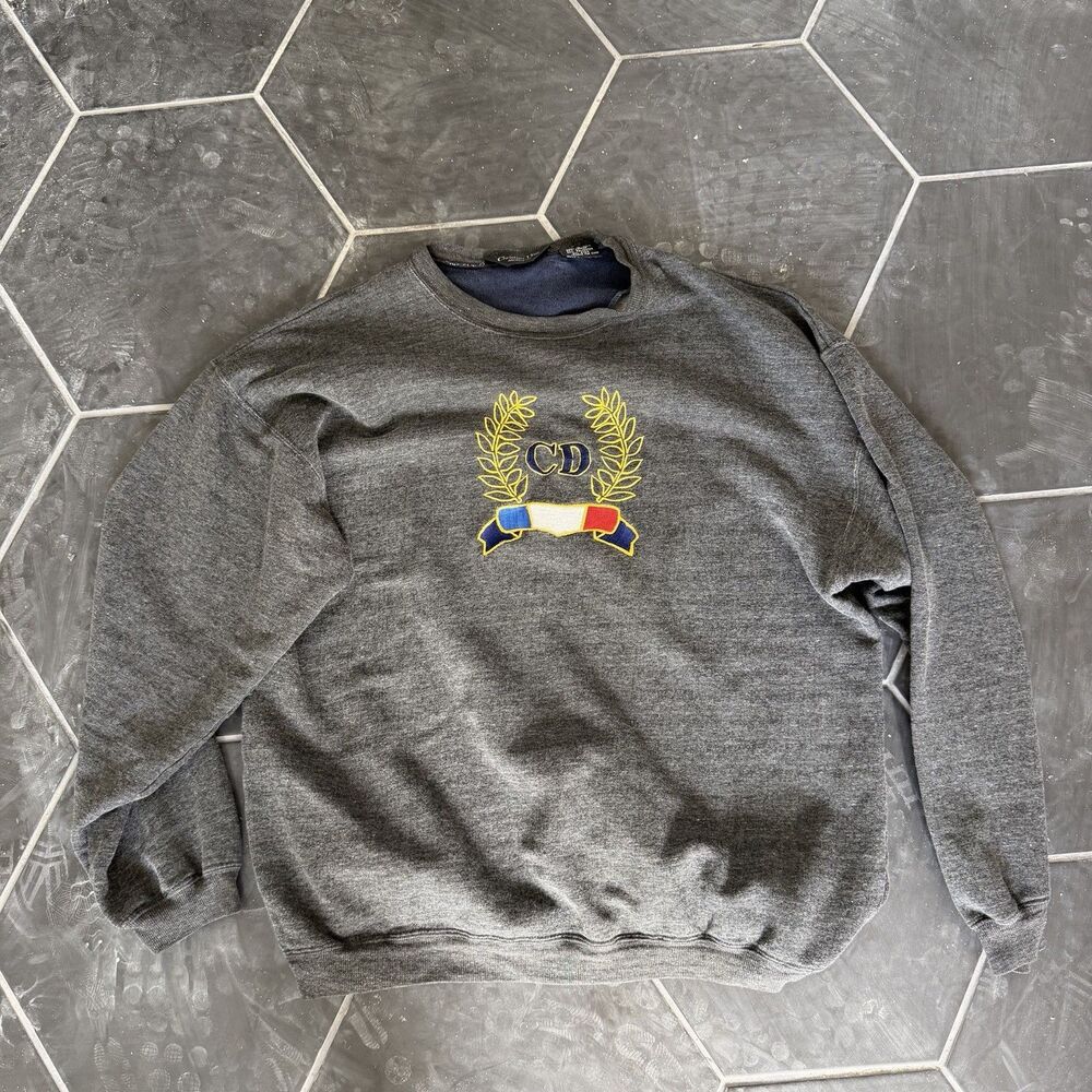 Vintage Christian Dior Monsieur Pullover Charcoal Crest Logo Small 90s
